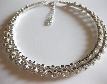 Necklace Clear Rhinestones Choker Double Strand Old Stock