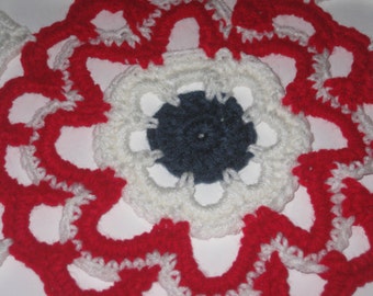 Red White Blue Crocheted New Coasters Hot Pad 5 Piece Set Free Shipping