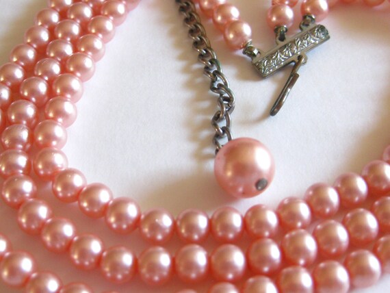 Pink Pearl Choker Necklace 3 Strands Vintage - image 3