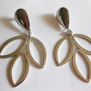 Silver Leaf Leaves Large Pierced Earrings Old Stock