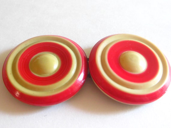 Belt Buckle Art Deco Celluloid Red Ivory Retro Ge… - image 2