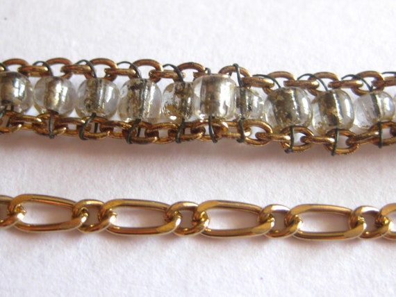Bracelet Lot (2) Chain Link Gold Glass Beads Vint… - image 3