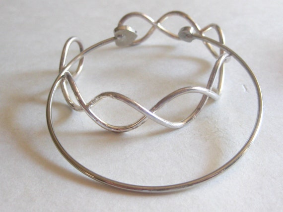 Silver Cuff Bracelet Lot (2) Heart Rhinestone Vin… - image 4