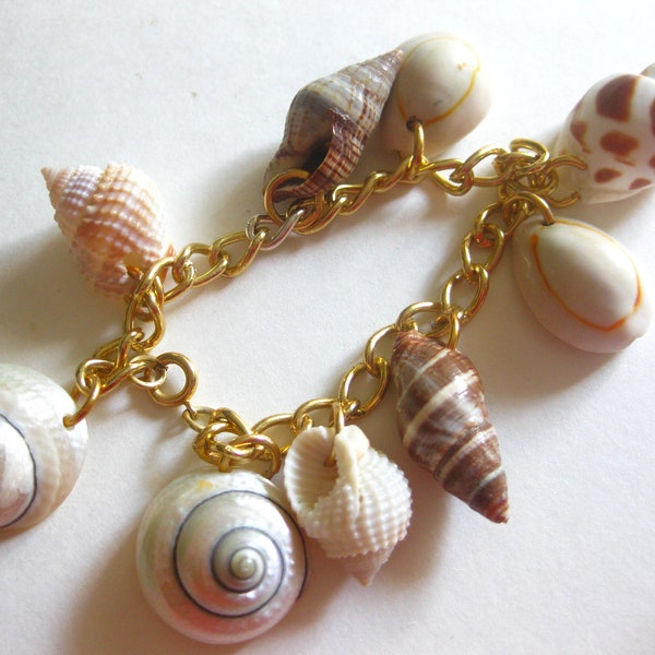 Seashell Bracelet Charm Bracelet 9 Real Shells Vintage