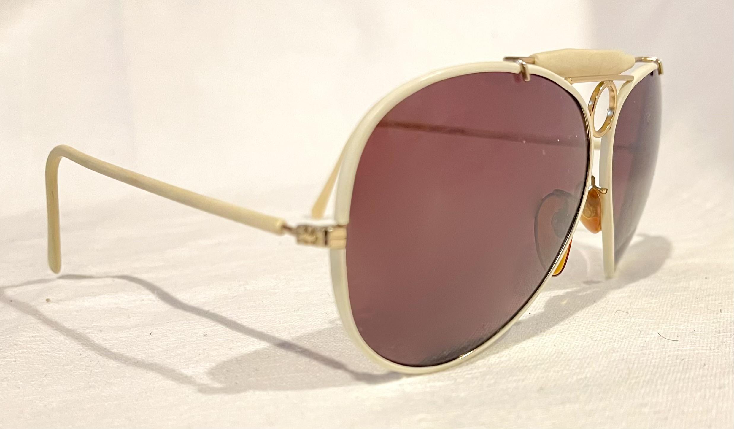 Vintage 1970s POLO Ralph Lauren Sunglasses, White & Gold 
