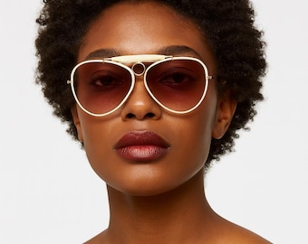 Vintage 1970s POLO Ralph Lauren Sunglasses, White & Gold Frame