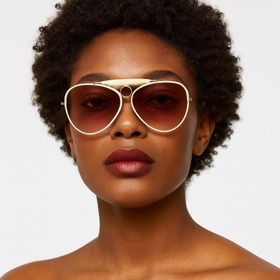 Vintage 1970s POLO Ralph Lauren Sunglasses, White & Gold  display picture 1
