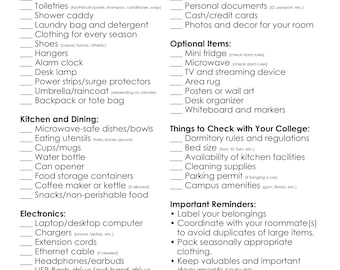 Liste de contrôle d'emballage du Collège | Téléchargement uniquement