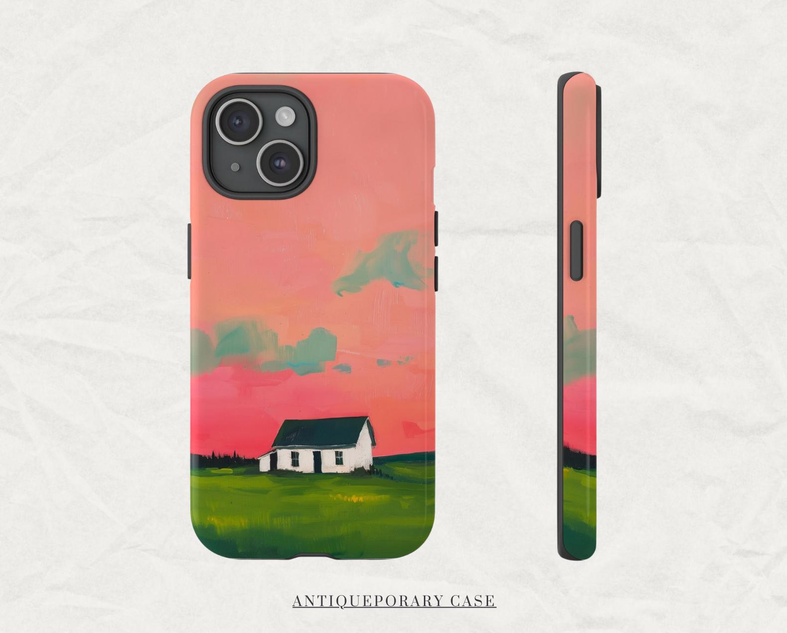 Pink Cottage Landscape Tough Phone Case, Protective Cover