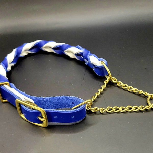 Adjustable Martingale Braided Leather Collar With Brass Hardware