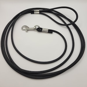 May include: A black rubber dog leash with a silver clip.