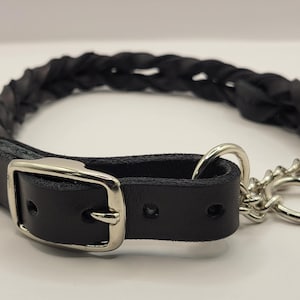 Adjustable Martingale Braided Leather Collar With Chrome Hardware