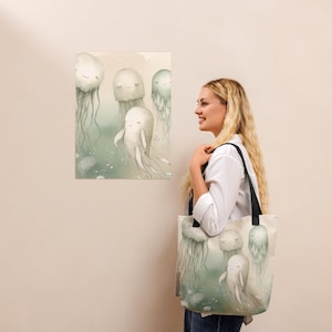 Schläfrige Qualle Tote Bag - süße Meereskreatur Kunst - Sommer Strand Tasche Geschenk