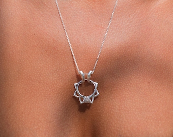 Silver Ring Holder Necklace, Sunflower Custom Ring Keeper Pendant for Wedding, Travel Ring Holder