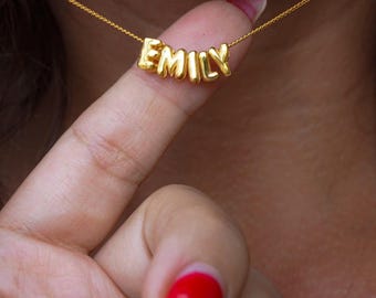 14k Solid Gold 3D Bubble Letter Necklace, Custom Nameplate Necklace, Dainty Name Necklace,Bubble Name Necklace,Personalized Balloon Necklace