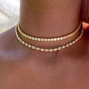 Collar de diamantes y moissanita con talla Asher, gargantilla nupcial de oro de 14k con forma de pera.