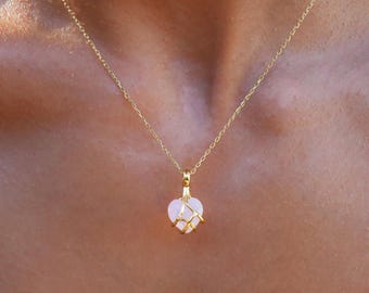Diamond Heart Necklace, Best Friend Necklace, Rose Quartz Diamond Castle Necklace, Friendship Necklaces, Dainty Inspired Princess Necklace