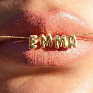 Custom 3D Mini Bubble Letter Necklace, Custom Nameplate Necklace, Dainty Gold Name Necklace, Bubble Name Necklace, Alphabet Bubble Letters
