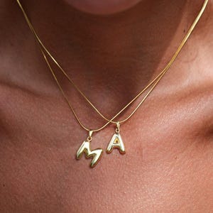 Bubble Letter Necklace, 14k Gold Satellite Beaded Chain Bubble Initial Letter Necklace, Balloon Necklace, Chunky 3d Bubble Letter Necklace