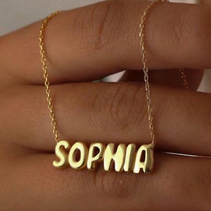 Custom 3D Mini Bubble Letter Necklace, Custom Nameplate Necklace, Dainty Gold Name Necklace, Bubble Name Necklace, Alphabet Bubble Letters