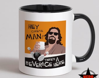 The Big Lebowski Mug, Retro Lebowski, Unique Vintage Style Gift - &#39;Hey Careful Man! There&#39;s A Beverage Here&#39;