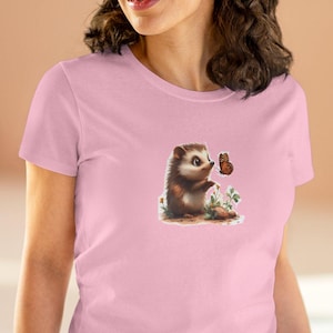 Adorable Hedgehog Cotton Tee, Cute Animal Shirt, Gift for Hedgehog Lovers, Casual Graphic Tee, Nature-Inspired Fashion