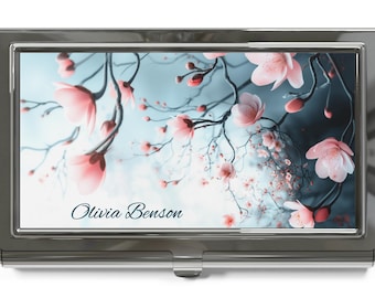 Personalized Floral Business Card Holder, Elegant Office Accessory