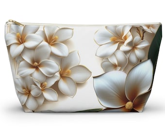 Plumeria Floral Makeup Bag: Tropical Travel Cosmetic Pouch