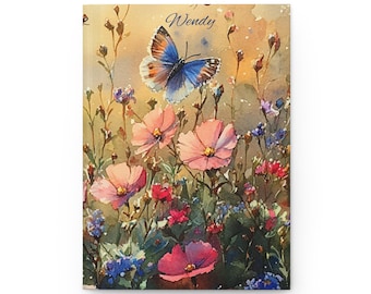 Blue Butterfly Floral Hardcover Journal | Watercolor Wildflower Notebook