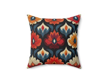 Floral Ikat Throw Pillow: Bohemian Couch Accent Pillow