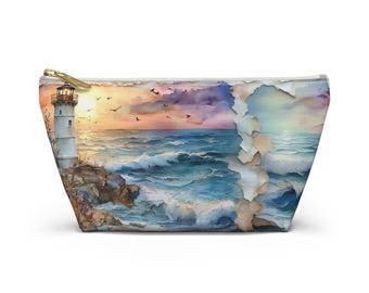 Lighthouse Seascape Accessory Pouch: Coastal Travel Bag