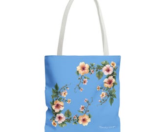 Blue Floral Tote Bag: Whimsical Flower Print Shopping Bag