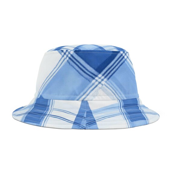 Stylish Blue Checkered Bucket Hat Pale Aqua Blue Gingham Cute Bucket Hat for Women Mens Summer  main image 2