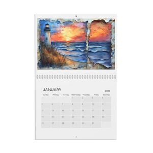 2025 Watercolor Lighthouses Calendar, Monthly Wall Planner, Yearly Schedule Organizer, Coastal Theme Desk Calendar, Nautical Artwork Agenda,