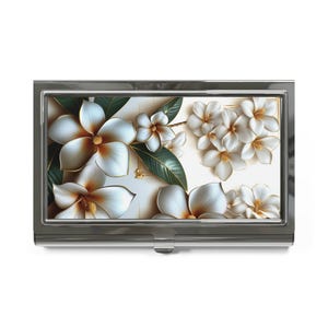 Porte-cartes de visite Plumeria, motif floral élégant, accessoire de bureau professionnel, cadeau pour les entrepreneurs, indispensable pour les petites entreprises,