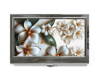 Plumeria Floral Business Card Holder: Elegant Office Accessory