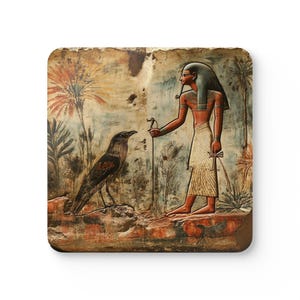 Egyptian Art Corkwood Coaster Set, Vintage Home Decor, Unique Gift for History Lovers, Coaster Set for Drinks, Ancient Egyptian Theme