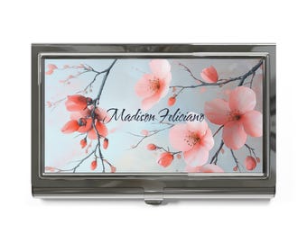 Floral Business Card Holder: Elegant Metallic Name Card Case