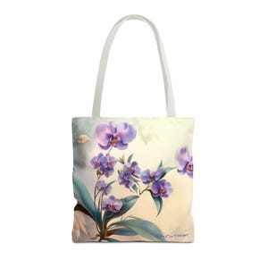 Purple Orchid Tote Bag, Floral Shopping Bag, Exotic Flower Handbag, Botanical Tote, Beach Tote, Eco-Friendly Grocery Bag
