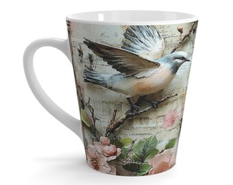 Dove and Antique Pocket Watch Latte Mug: Bird Lover Gift