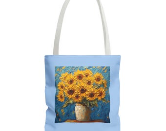 Sunflower Painting Tote Bag, Floral Market Bag, Eco-Friendly