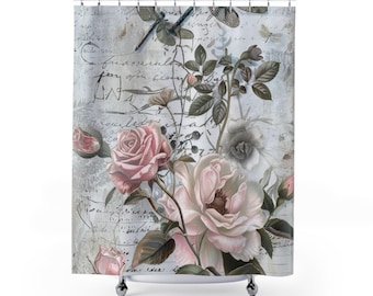 Elegant Floral Shower Curtain: Vintage Roses, Boho Bathroom Decor
