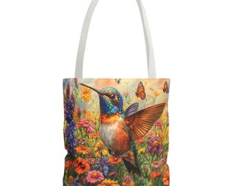 Hummingbird Floral Tote Bag: Vibrant Reusable Shopping Bag