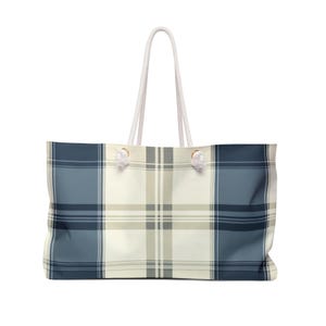 Stilvolle blau und grau karierte Weekender-Tasche, perfekt für Kurzurlaube, Fitnessstudio, Strand oder Reisen, Geschenk für Urlaub und besondere Anlässe, trendige Tasche