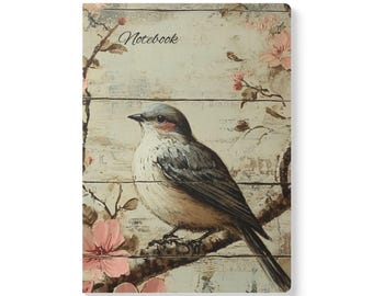 Shabby Chic Journal, Softcover Notebook with Inside Prints, Vintage Diary, Boho Bullet Planner, Floral Writing Pad, Rustic Travel Journal,