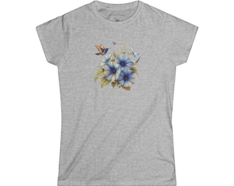 Blooming Butterfly Women&#39;s Softstyle Tee - Nature Inspired Graphic T-Shirt, Floral Art Shirt, Gift for Nature Lovers, Spring Fashion, Casual