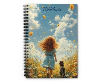Wildflowers Spiral Notebook: Red-Haired Girl and Tabby Cat