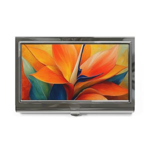 Elegante visitekaartjeshouder met bloemen | Uniek cadeau voor professionals, kantooraccessoire, relatiegeschenken, decoratieve kaarthouder