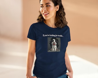 Funny Dog Cotton Tee: "Looking for Trouble" Pet Shirt