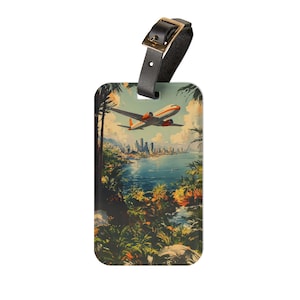 Tropical Travel Luggage Tag - Vintage Plane Design, Summer Vacation Accessory, Personalized Gift for Travelers, Airport Essentials,